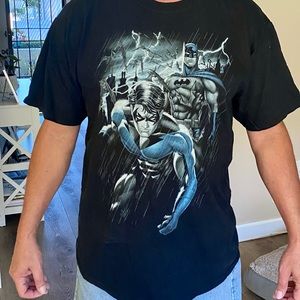Black tee with Batman and Nightwing